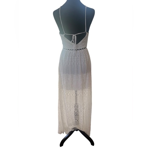 Hollister Ivory Crochet Lace Strappy Halter Maxi Dress Long Slit SZ XS - Picture 2 of 15